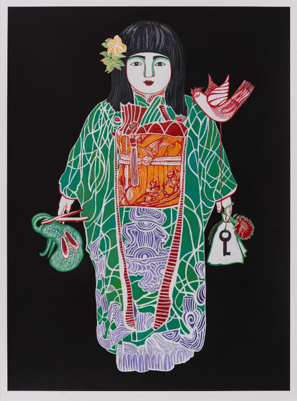 My Mother’s Japanese Doll (2026) by Rekha Rodwittiya. Image Courtesy of Sakshi Gallery.