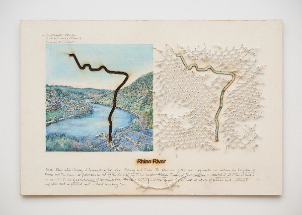 Leaking Lines (Rhine River) (2019-2020) by Reena Saini Kallat. Image Courtesy of Richard Saltoun Gallery.